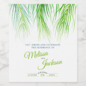 Palmenblätterdächer Wasserfarbenen Kunst Hochzeit Weinetikett (Einzelnes Label)
