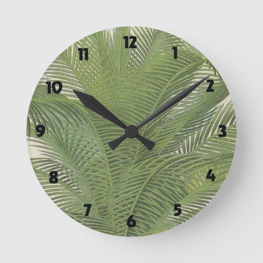 Palmenblättern Vintag botanisch Runde Wanduhr (Vorderseite)