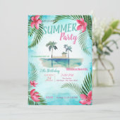 Palmenblättrige, tropische Blume, Island Geburtsta Einladung (Stehend Vorderseite)
