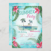 Palmenblättrige, tropische Blume, Island Geburtsta Einladung (Vorne/Hinten)