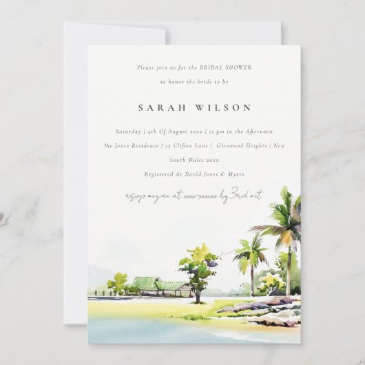 Palmenhain Wasserfarben Brautparty laden ein Dankeskarte (Vorderseite)