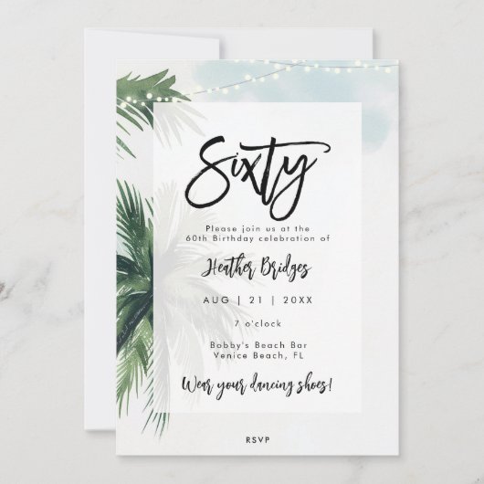 Palmenlichter 60. Geburtstagsparty Einladung (Vorderseite)