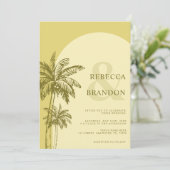 Palmenstrand Boho-Strand Gelb QR-Code Hochzeit Einladung (Stehend Vorderseite)