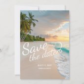 Palmenstrand Hochzeit Save The Date (Vorderseite)
