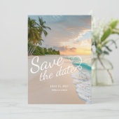 Palmenstrand Hochzeit Save The Date (Stehend Vorderseite)