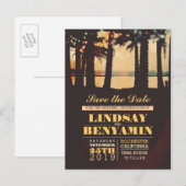 Palmenstrand mit String-Lichtern Save the Date Pos Ankündigungspostkarte (Vorne/Hinten)