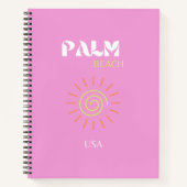 Palmenstrand, Retro Art, Preppy, rosa Art, rosa Notizblock (Vorderseite)