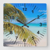 Palmenstrand-Themen-Wanduhr Quadratische Wanduhr (Vorderseite)