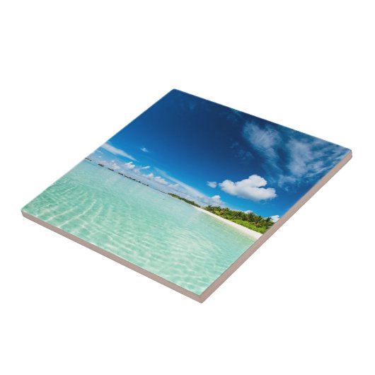 Palmenstrand Tiefblaue Himmelswasser Fliese (Seite)