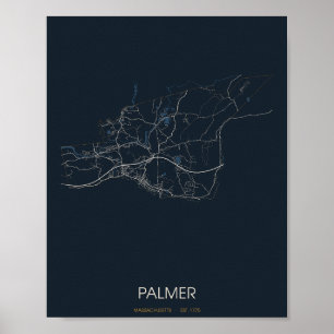 Palmer Massachusetts Straßenkarte Poster (Nacht)