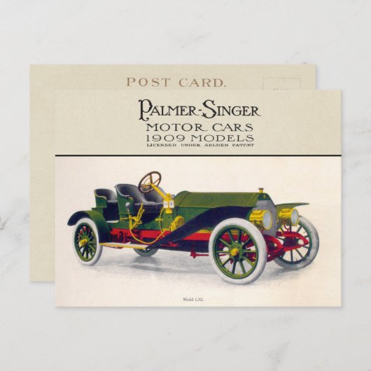 Palmer-Singer Motor Cars, 1909 Postkarte (Vorne/Hinten)