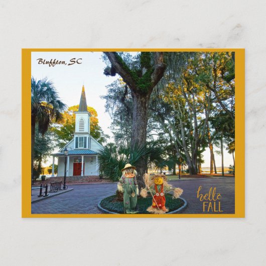 Palmetto Bluff Chapel Bluffton SC Fall Scarecrows Postkarte (Vorderseite)