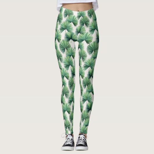 Palmetto Fan Palm Tree Blätter Botanical Tropical Leggings (Vorderseite)
