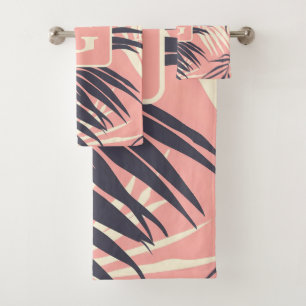 palmfarbene Blätter hellrosa personalisierte Monog Badhandtuch Set