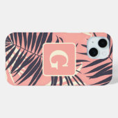 palmfarbene Blätter hellrosa personalisierte Monog Case-Mate iPhone Hülle (Rückseite (Horizontal))