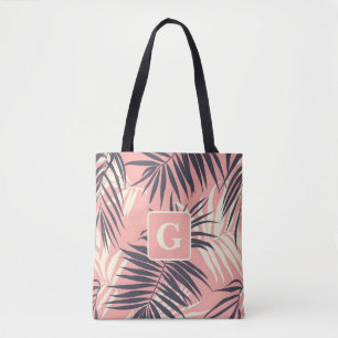 palmfarbene Blätter hellrosa personalisierte Monog Tasche