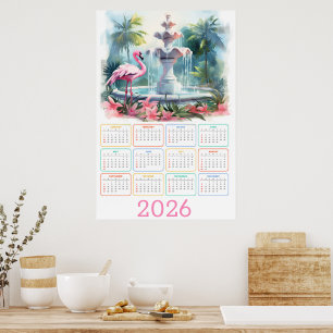 Palmgarten Serenity: 2026 Flamingo-Kalender Poster