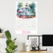 Palmgarten Serenity: 2026 Flamingo-Kalender Poster (Heimbüro)