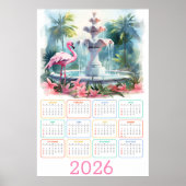 Palmgarten Serenity: 2026 Flamingo-Kalender Poster (Vorne)