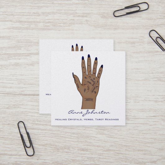 Palmistry Occult Square Business Card Quadratische Visitenkarte (Vorderseite/Rückseite Beispiel)