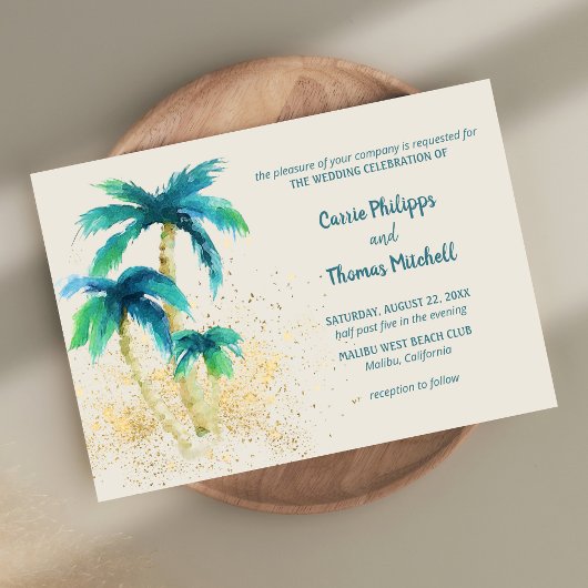 Palmparadies | Tropical Beach Mint Blue Wedding Einladung