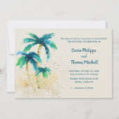 Palmparadies | Tropical Beach Mint Blue Wedding Einladung (Vorderseite)