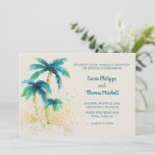Palmparadies | Tropical Beach Mint Blue Wedding Einladung (Stehend Vorderseite)