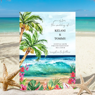Palmparadies | Tropische Hochzeit in Urlaubsort Einladung
