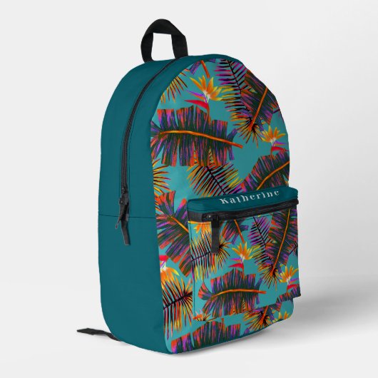 Palmparadies Türkis Bedruckter Rucksack (Rückseitige Ecke links)