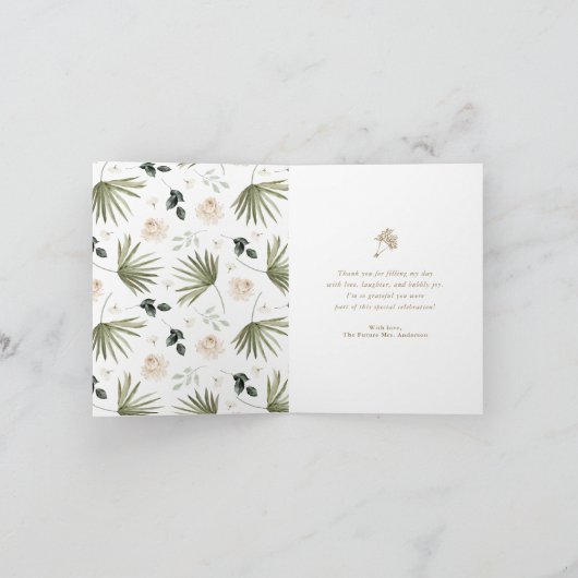 Palms and Prosecco Brautparty Danke Karte (Innenseite)