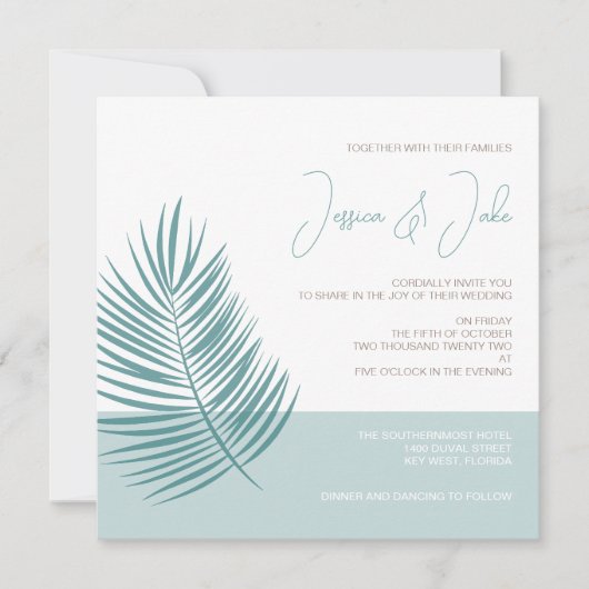 Palms Aqua ・ Hübsche Küste Moderne Hochzeit Einladung (Vorderseite)
