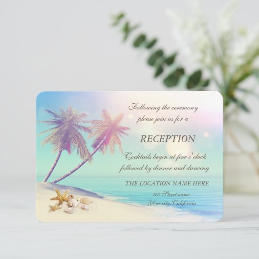 Palms Beach Seashells Empfang I Einladung (Stehend Vorderseite)