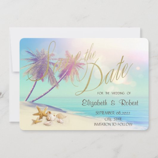 Palms Beach Seashells Hochzeit speichern das Datum Save The Date (Vorderseite)