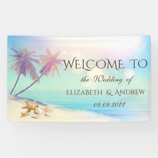 Palms Beach Seashells Hochzeitsbanner Banner (Horizontal)