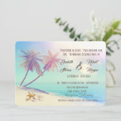 Palms Beach Seashells Wedding Einladung (Stehend Vorderseite)