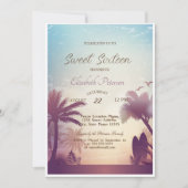 Palms Beach Surfboard Sweet 16 Party Einladung (Vorderseite)