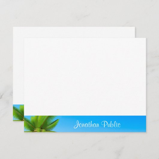 Palms Blue Sky White Clouds Handgeschriebene Vorla Mitteilungskarte (Vorne/Hinten)
