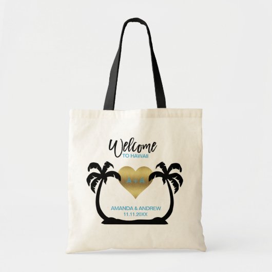 Palms Gold Heart Welcome Wedding Gift Tote Bag Tragetasche (Vorne)