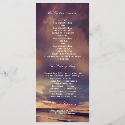 Palms Hochzeitsprogramme für Strandnähten Programm (Rückseite)