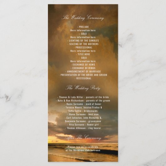 Palms Hochzeitsprogramme für Strandnähten Programm (Rückseite)