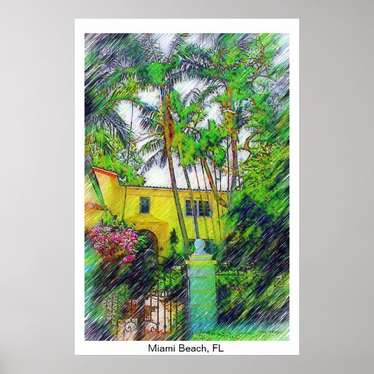 Palms & Landscape - Miami Beach, FL Collection Poster (Vorne)
