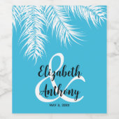 Palms on Blue Wedding Weinetikett (Einzelnes Label)