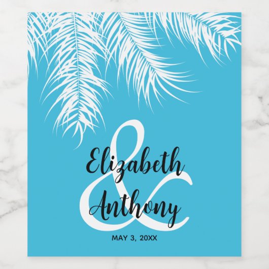 Palms on Blue Wedding Weinetikett (Einzelnes Label)