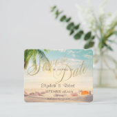 Palms Seashells Beach Hochzeit Save the Date (Stehend Vorderseite)