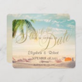 Palms Seashells Beach Hochzeit Save the Date (Vorne/Hinten)