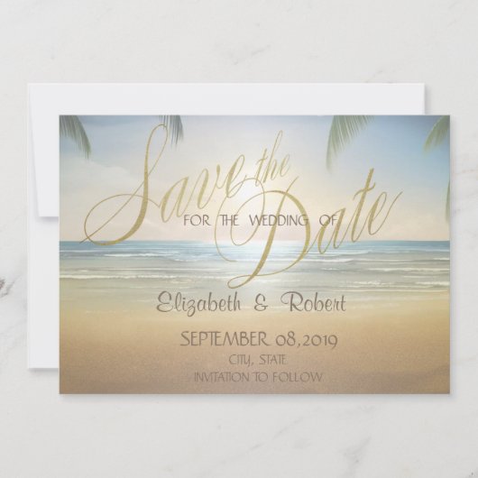Palms Sunset Beach Hochzeit Save the Date (Vorderseite)