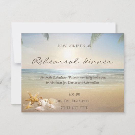 Palms Sunset Beach Seashells Probe Dinner Einladung (Vorderseite)
