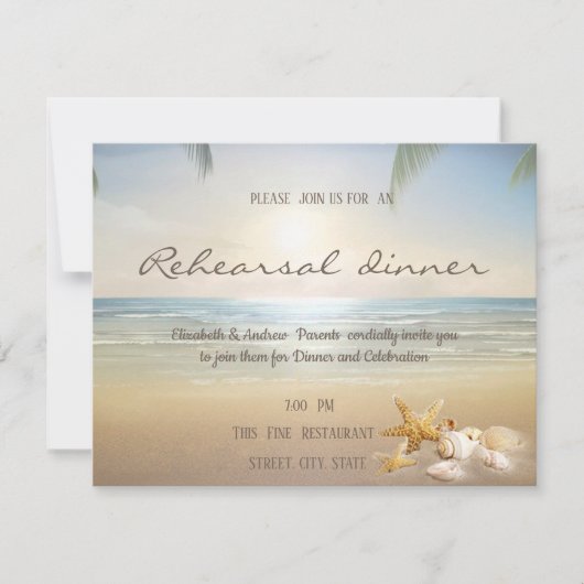 Palms Sunset Beach Seashells Probe Dinner Einladung (Vorderseite)