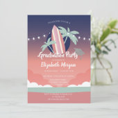 Palms Surfboard, Glitzer Grad Cap, Abschluss Einladung (Stehend Vorderseite)