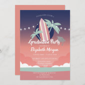 Palms Surfboard, Glitzer Grad Cap, Abschluss Einladung (Vorne/Hinten)